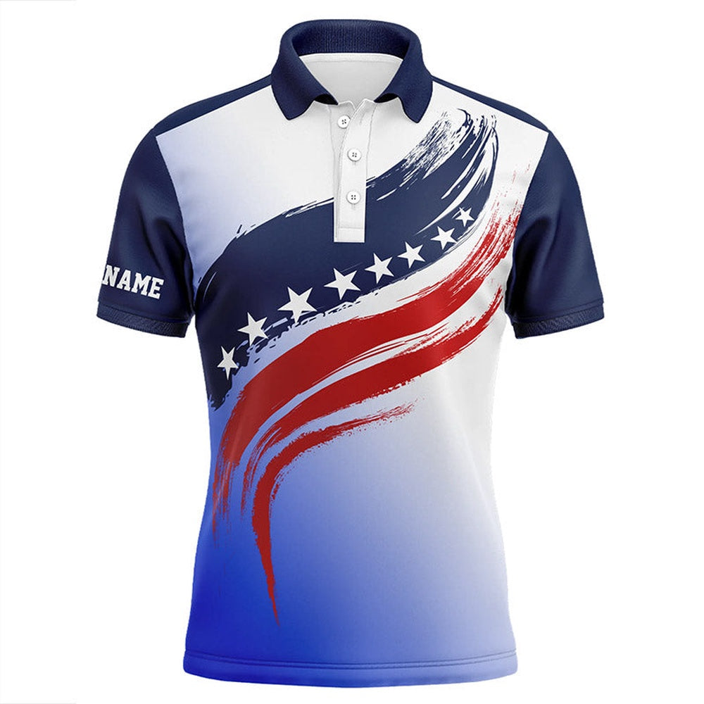 Golf Polo Shirts, American Flag Mens Golf Polo Shirts Custom Golf Attire For Men, Patriotic Golf Gift For Mens Blue, Custom Golf Shirts