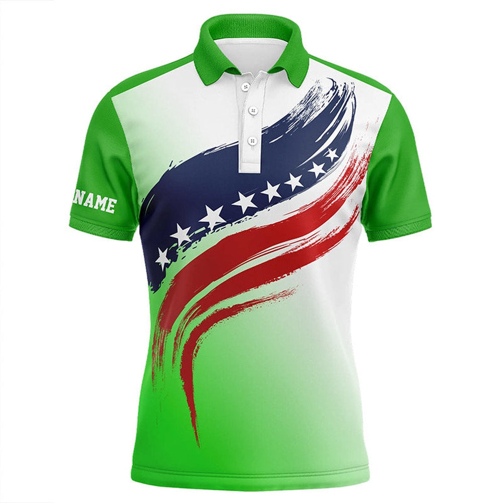 Golf Polo Shirts, American Flag Mens Golf Polo Shirts Custom Golf Attire For Men, Patriotic Golf Gift For Mens Green, Custom Golf Shirts