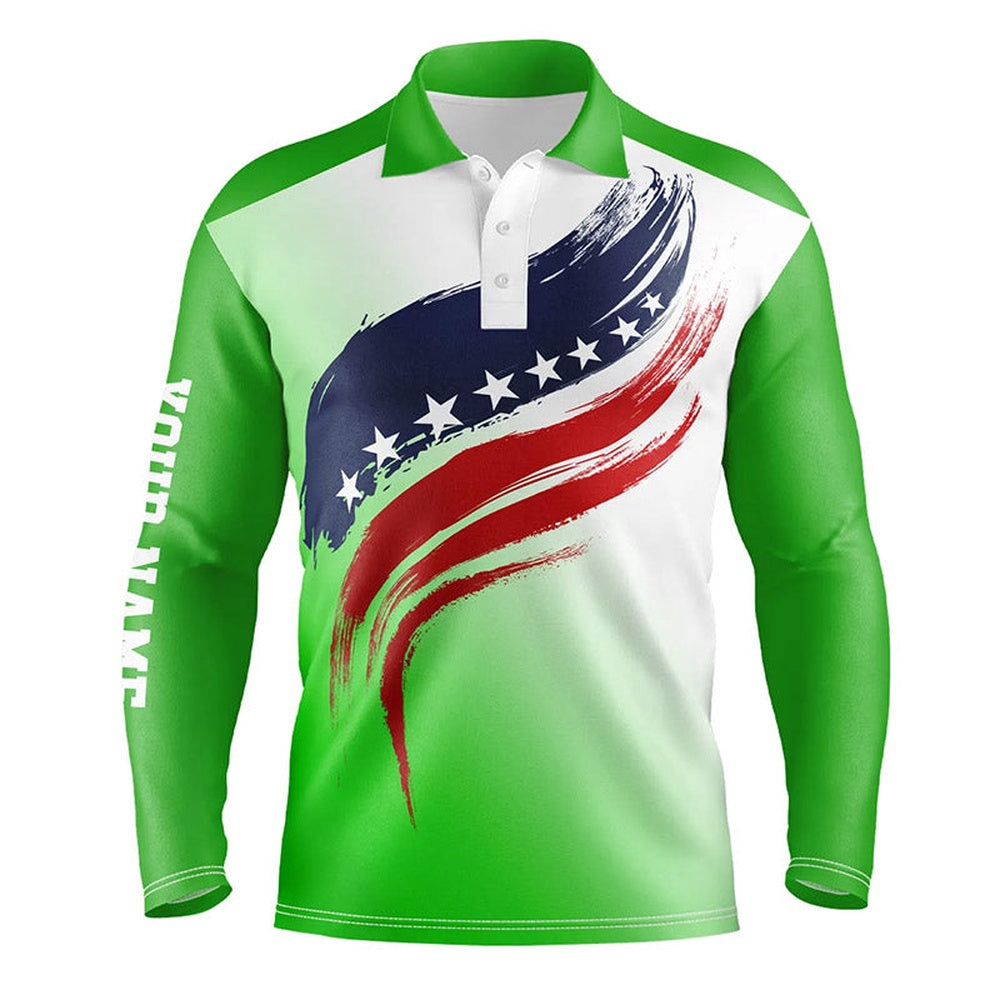 Golf Polo Shirts, American Flag Mens Golf Polo Shirts Custom Golf Attire For Men, Patriotic Golf Gift For Mens Green, Custom Golf Shirts