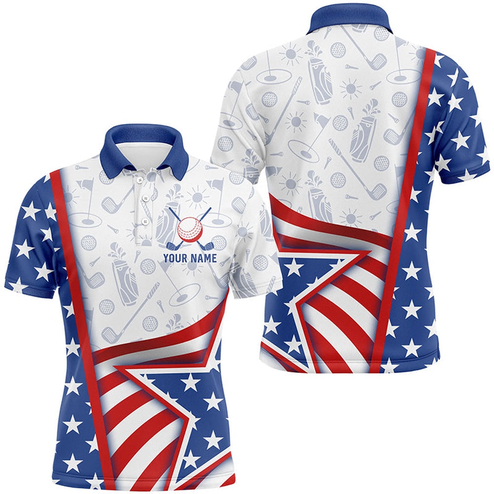 Golf Polo Shirts, American Flag Mens Golf Polo Shirts Custom Golf Pattern Outfit For Men Best Patriotic Golf Wears, Custom Golf Shirts