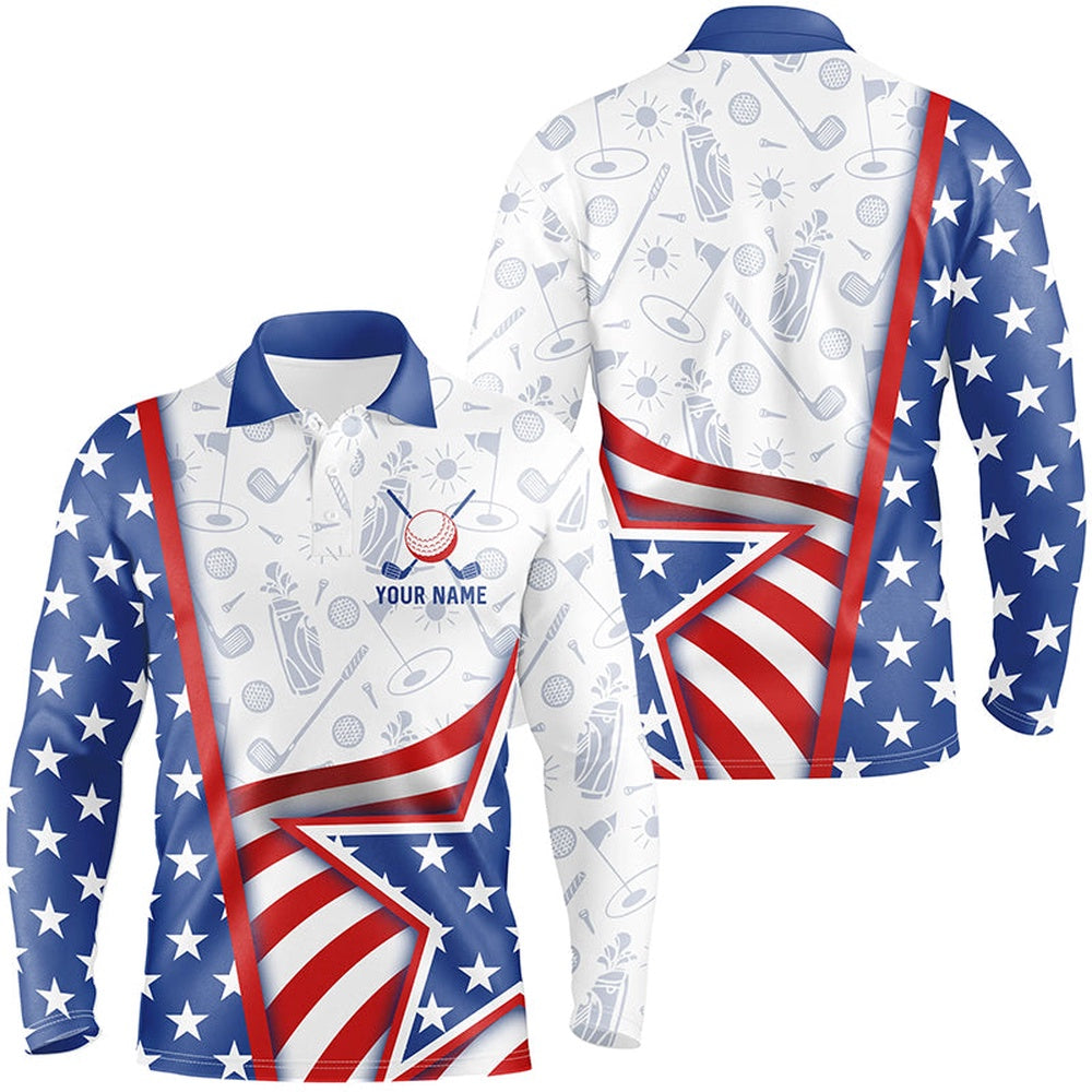 Golf Polo Shirts, American Flag Mens Golf Polo Shirts Custom Golf Pattern Outfit For Men Best Patriotic Golf Wears, Custom Golf Shirts