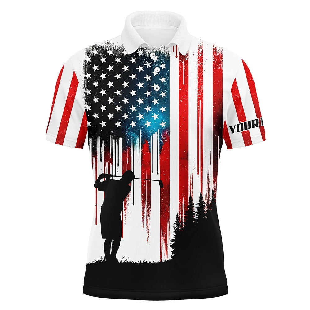 Golf Polo Shirts, American Flag Mens Golf Polo Shirts Custom Name Mens Golfer Patriotic Golf Tops For Men, Custom Golf Shirts
