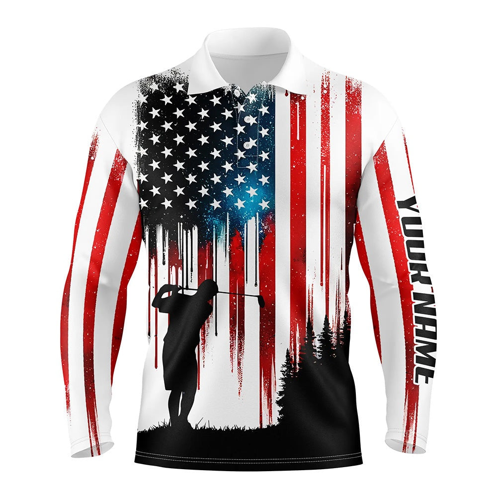 Golf Polo Shirts, American Flag Mens Golf Polo Shirts Custom Name Mens Golfer Patriotic Golf Tops For Men, Custom Golf Shirts