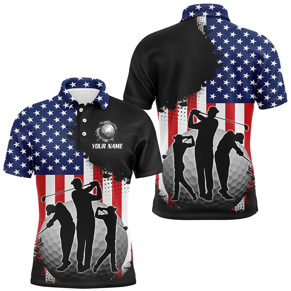 Golf Polo Shirts, American Flag Mens Golf Polo Shirts Custom Patriotic Golf Outfits For Men, Gifts For Golf Lovers, Custom Golf Shirts