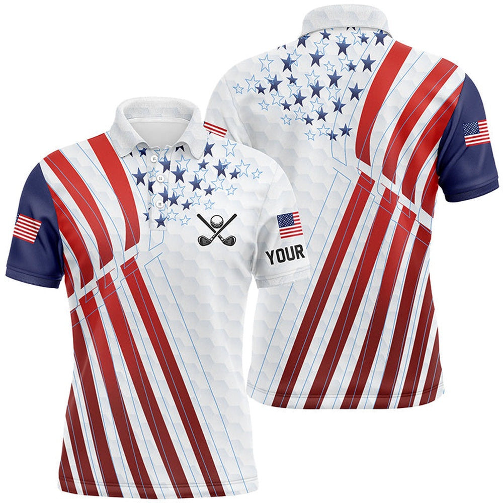 Golf Polo Shirts, American Flag Mens Golf Polo Shirts Custom Red, White And Blue Patriotic Best Mens Golf Wear, Custom Golf Shirts