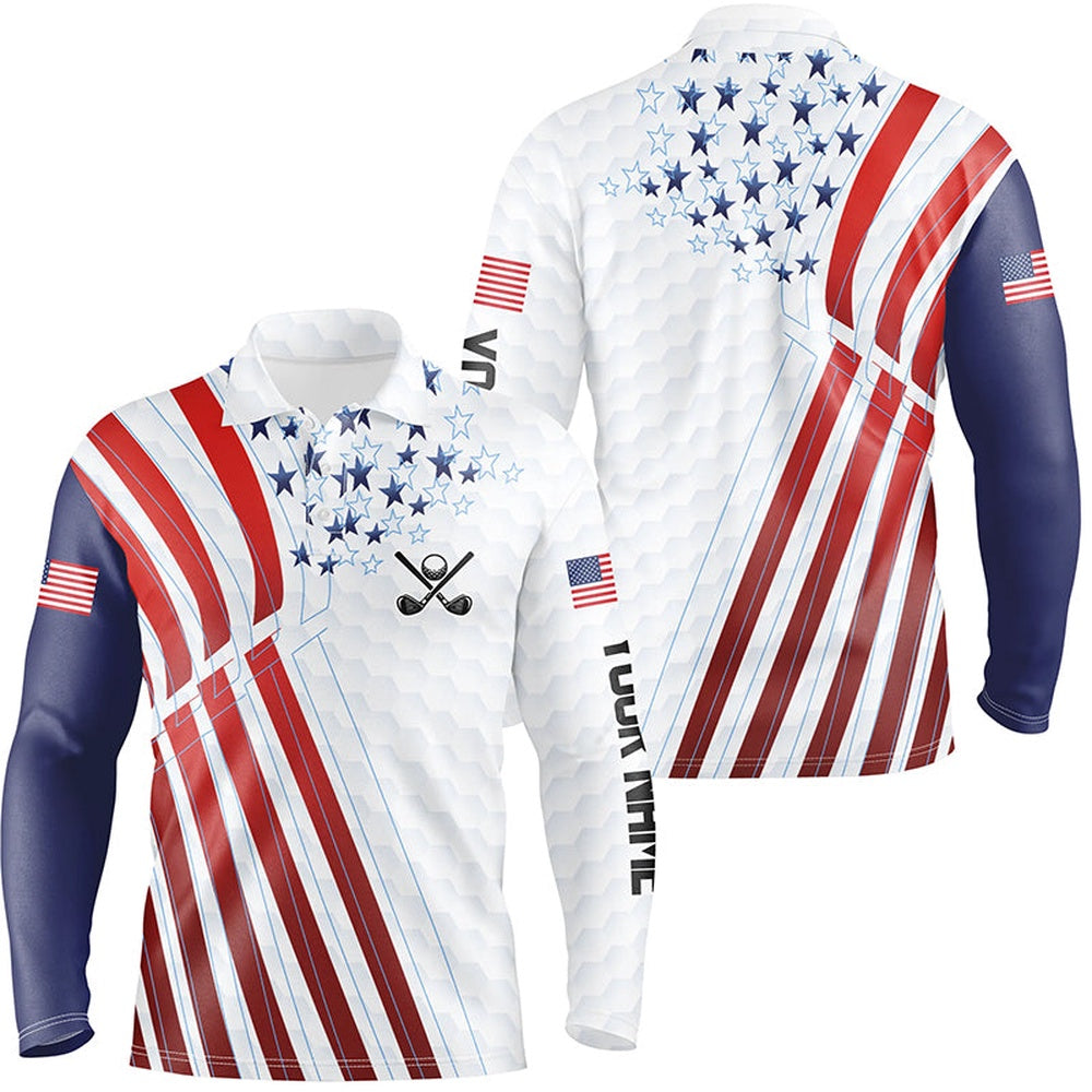 Golf Polo Shirts, American Flag Mens Golf Polo Shirts Custom Red, White And Blue Patriotic Best Mens Golf Wear, Custom Golf Shirts