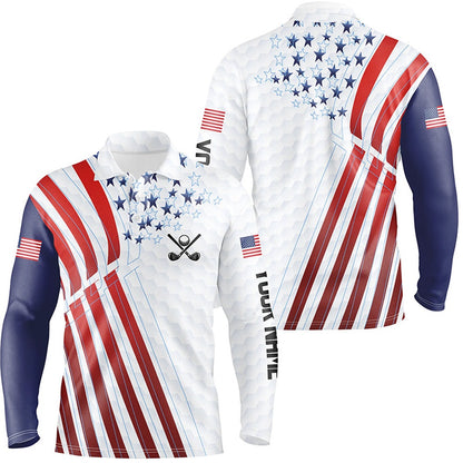 Golf Polo Shirts, American Flag Mens Golf Polo Shirts Custom Red, White And Blue Patriotic Best Mens Golf Wear, Custom Golf Shirts
