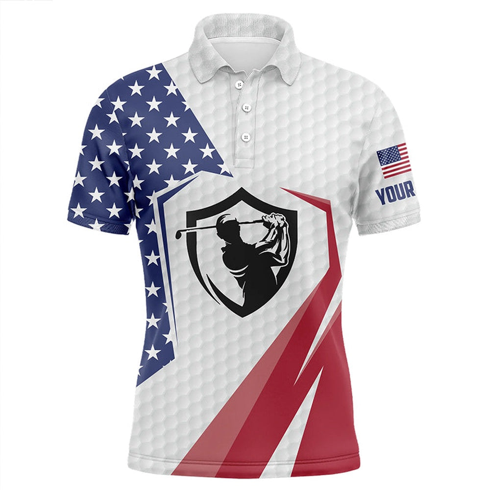 Golf Polo Shirts, American Flag Mens Golf Polo Shirts, Personalized Us Flag Golf Shirts For Men, Patriotic Golf Gifts, Custom Golf Shirts