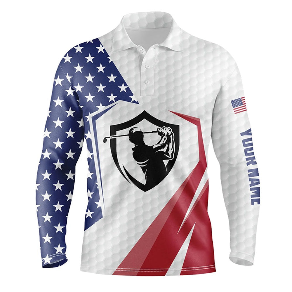 Golf Polo Shirts, American Flag Mens Golf Polo Shirts, Personalized Us Flag Golf Shirts For Men, Patriotic Golf Gifts, Custom Golf Shirts