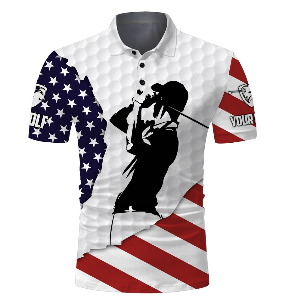 Golf Polo Shirts, American Flag Patriot Long Sleeve Golf Polos Shirts Personalized Golf Gifts For Him, Custom Golf Shirts