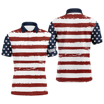 Golf Polo Shirts, American Flag Patriotic All Over Print Mens Golf Polo Shirt Custom Retro Usa Golf Shirt For Men, Custom Golf Shirts