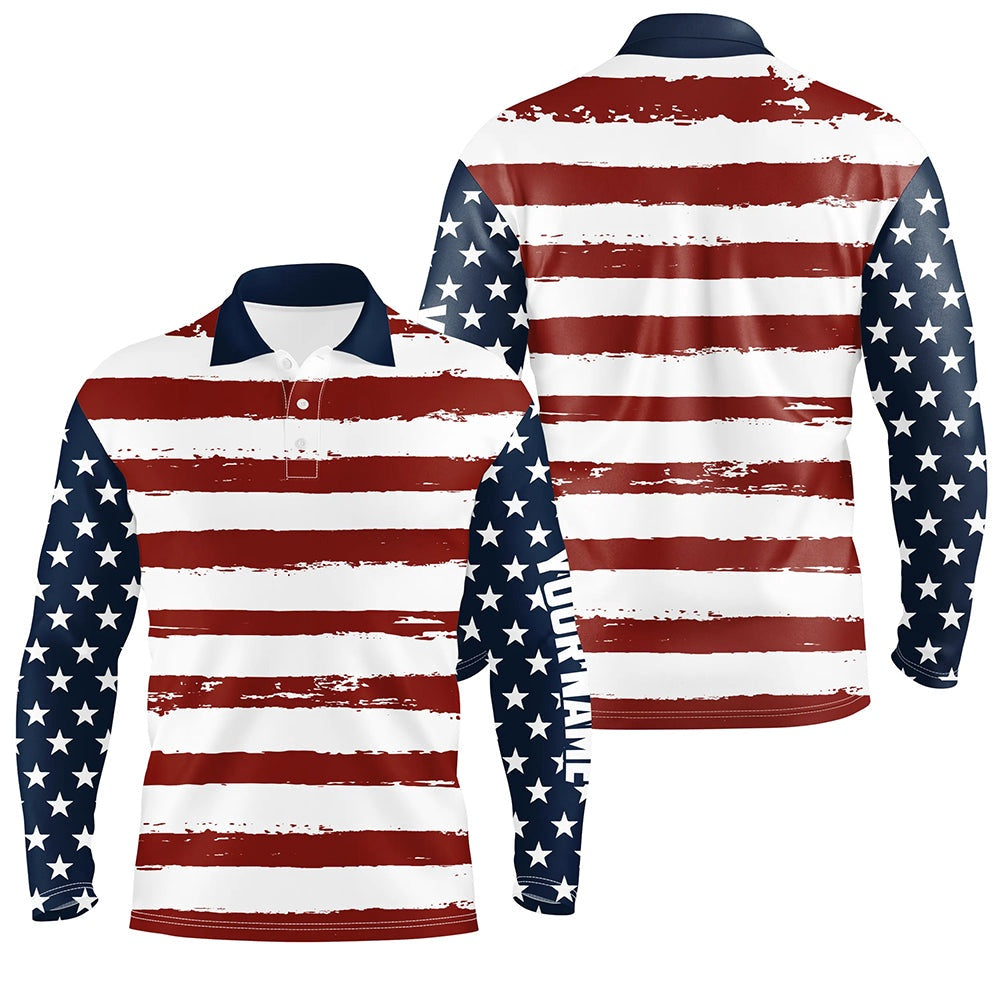 Golf Polo Shirts, American Flag Patriotic All Over Print Mens Golf Polo Shirt Custom Retro Usa Golf Shirt For Men, Custom Golf Shirts