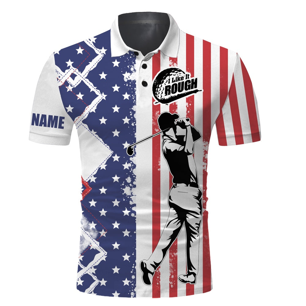 Golf Polo Shirts, American Flag Patriotic Custom Golf Polo Shirts For Men I Like It Rough, Custom Golf Shirts