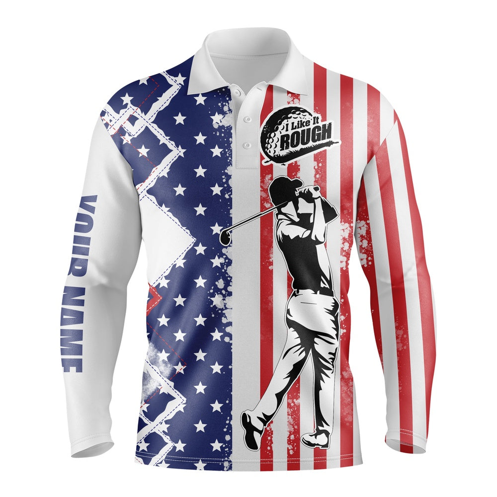 Golf Polo Shirts, American Flag Patriotic Custom Golf Polo Shirts For Men I Like It Rough, Custom Golf Shirts