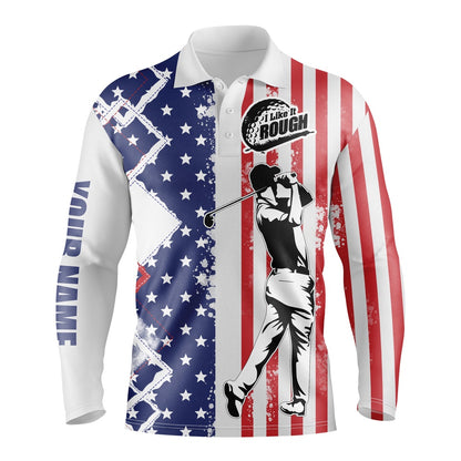 Golf Polo Shirts, American Flag Patriotic Custom Golf Polo Shirts For Men I Like It Rough, Custom Golf Shirts