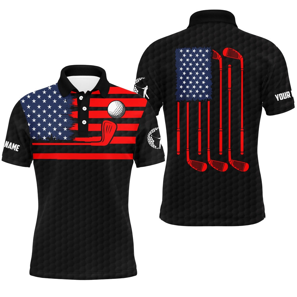 Golf Polo Shirts, American Flag Patriotic Men Golf Polo Shirts Custom Name Black Golf Polo Shirt Menss, Custom Golf Shirts
