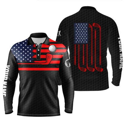 Golf Polo Shirts, American Flag Patriotic Men Golf Polo Shirts Custom Name Black Golf Polo Shirt Menss, Custom Golf Shirts