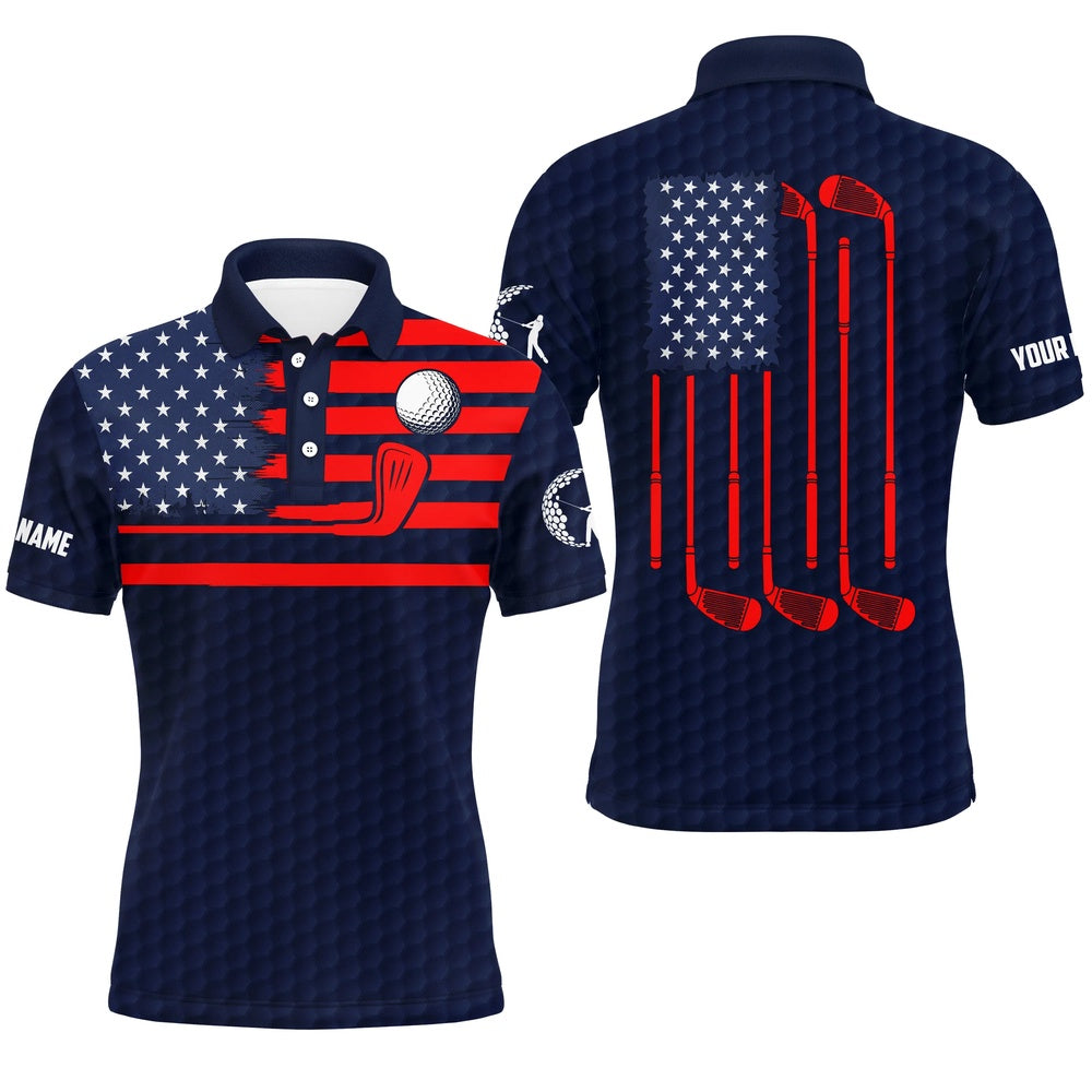 Golf Polo Shirts, American Flag Patriotic Men Golf Polo Shirts Custom Name Blue Golf Polo Shirt Menss, Custom Golf Shirts