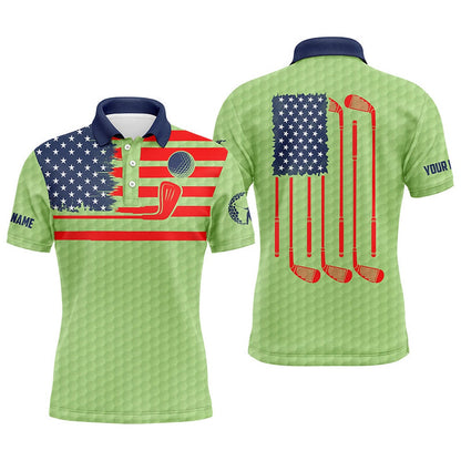 Golf Polo Shirts, American Flag Patriotic Men Golf Polo Shirts Custom Name Green Golf Polo Shirt Menss, Custom Golf Shirts