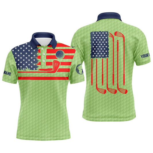 Golf Polo Shirts, American Flag Patriotic Men Golf Polo Shirts Custom Name Green Golf Polo Shirt Menss, Custom Golf Shirts