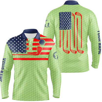 Golf Polo Shirts, American Flag Patriotic Men Golf Polo Shirts Custom Name Green Golf Polo Shirt Menss, Custom Golf Shirts