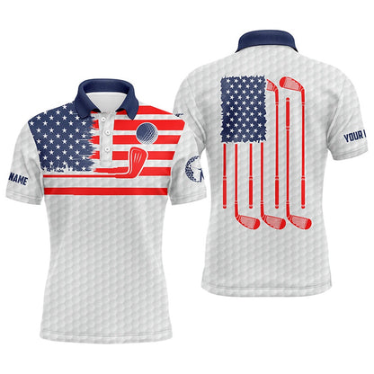 Golf Polo Shirts, American Flag Patriotic Men Golf Polo Shirts Custom Name White Golf Polo Shirt Menss, Custom Golf Shirts