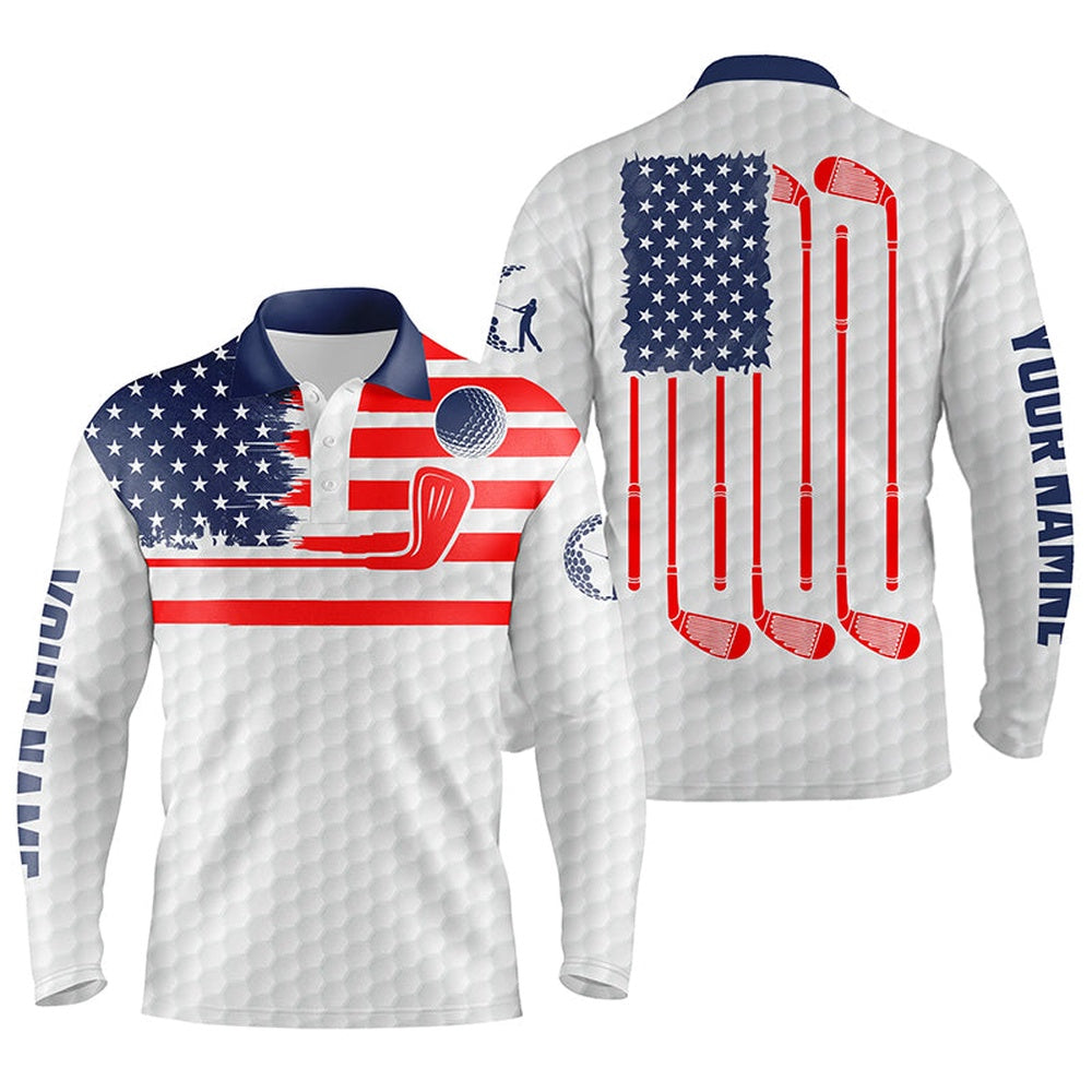 Golf Polo Shirts, American Flag Patriotic Men Golf Polo Shirts Custom Name White Golf Polo Shirt Menss, Custom Golf Shirts