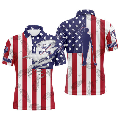 Golf Polo Shirts, American Flag Patriotic Mens Golf Polo Shirt Custom Golf Clubs Pattern Best Mens Golf Wear, Custom Golf Shirts