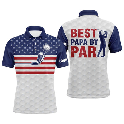 Golf Polo Shirts, American Flag Patriotic Mens Golf Polo Shirt Custom White Best Papa By Par Fathers Day Golf Gifts, Custom Golf Shirts