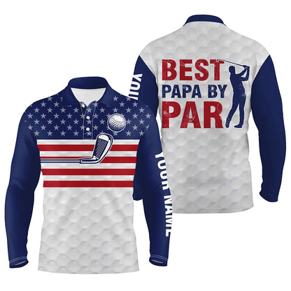 Golf Polo Shirts, American Flag Patriotic Mens Golf Polo Shirt Custom White Best Papa By Par Fathers Day Golf Gifts, Custom Golf Shirts