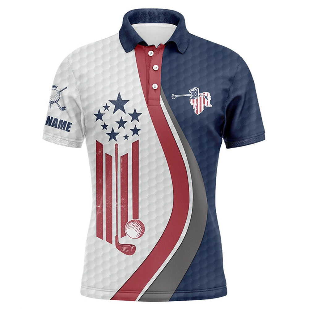 Golf Polo Shirts, American Flag Red, White And Blue Mens Golf Polo Shirts Custom Patriotic Golf Tops For Mens, Custom Golf Shirts