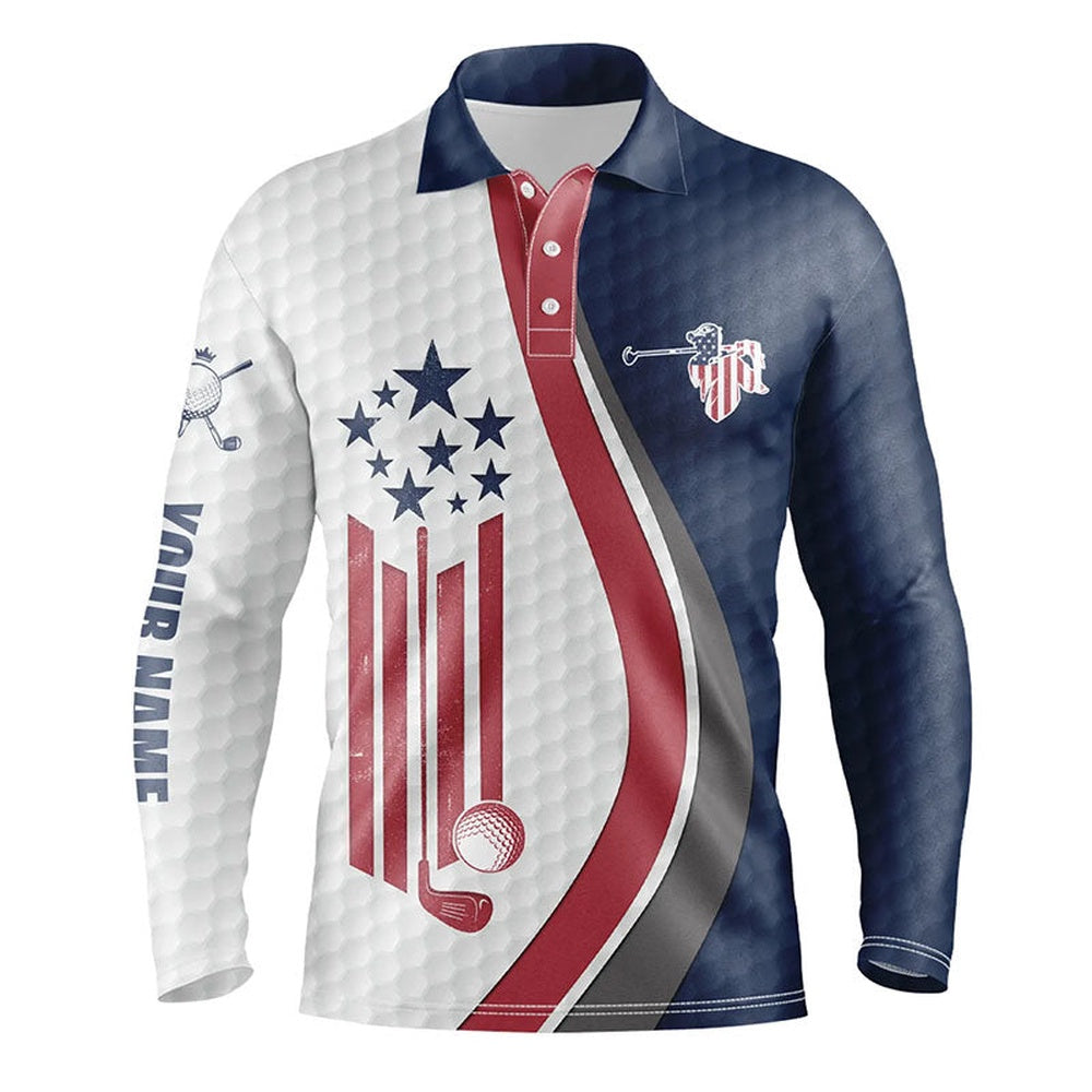 Golf Polo Shirts, American Flag Red, White And Blue Mens Golf Polo Shirts Custom Patriotic Golf Tops For Mens, Custom Golf Shirts