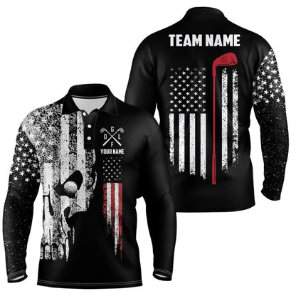 Golf Polo Shirts, American Flag Skull Mens Golf Polo Shirts Custom Patriotic Scary Golf Shirts For Men Golf Gifts, Custom Golf Shirts