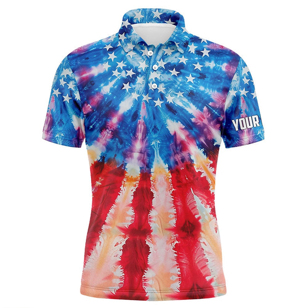 Golf Polo Shirts, American Flag Tie Dye Pattern Mens Golf Polo Shirts Custom Mens Patriotic Polo Shirts, Cool Golf Gifts, Custom Golf Shirts