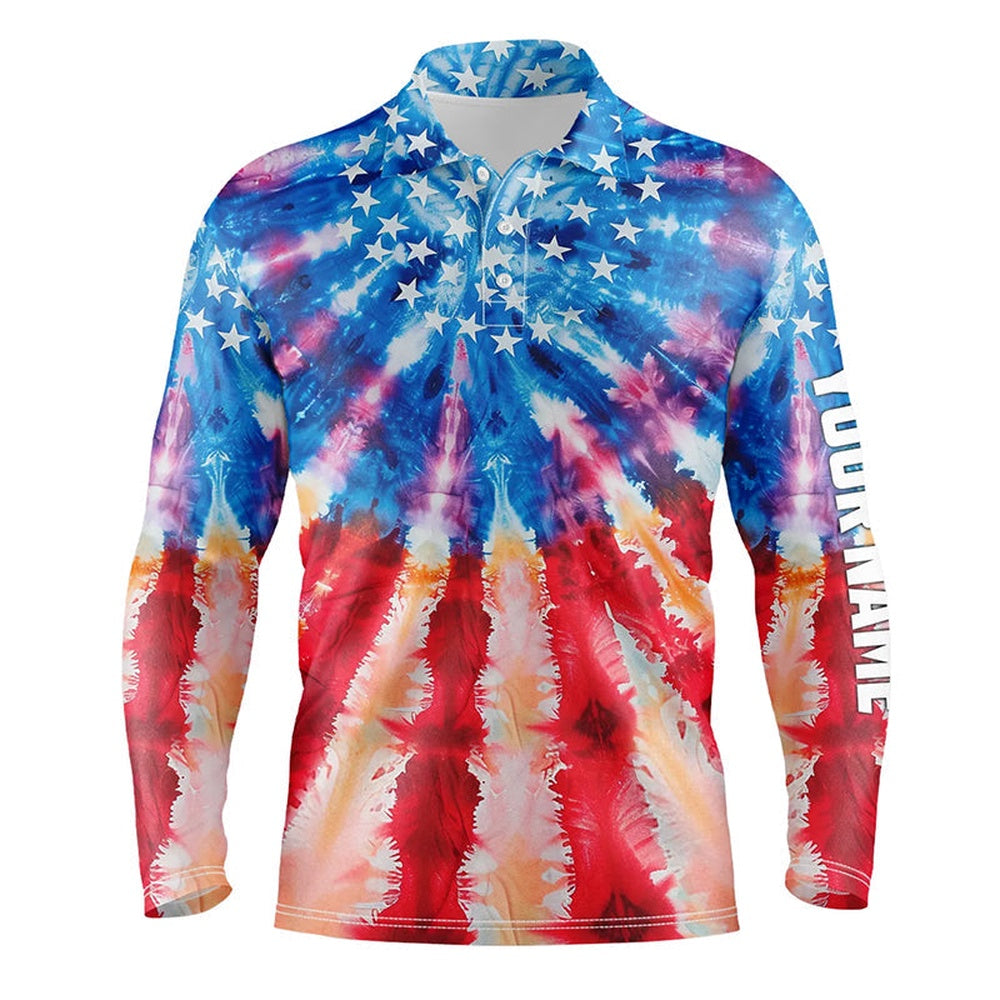 Golf Polo Shirts, American Flag Tie Dye Pattern Mens Golf Polo Shirts Custom Mens Patriotic Polo Shirts, Cool Golf Gifts, Custom Golf Shirts