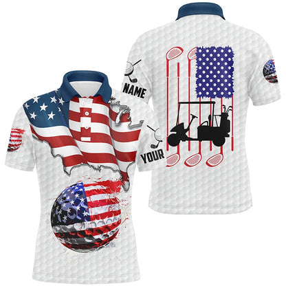Golf Polo Shirts, American Flag White Golf Ball Mens Golf Polo Shirts Custom Golf Shirts For Men, Patriotic Golf Gifts, Custom Golf Shirts