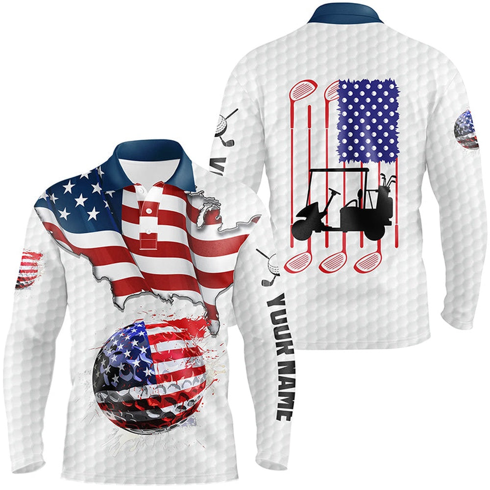 Golf Polo Shirts, American Flag White Golf Ball Mens Golf Polo Shirts Custom Golf Shirts For Men, Patriotic Golf Gifts, Custom Golf Shirts