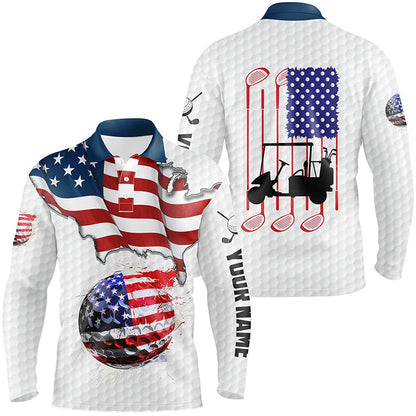 Golf Polo Shirts, American Flag White Golf Ball Mens Golf Polo Shirts Custom Golf Shirts For Men, Patriotic Golf Gifts, Custom Golf Shirts