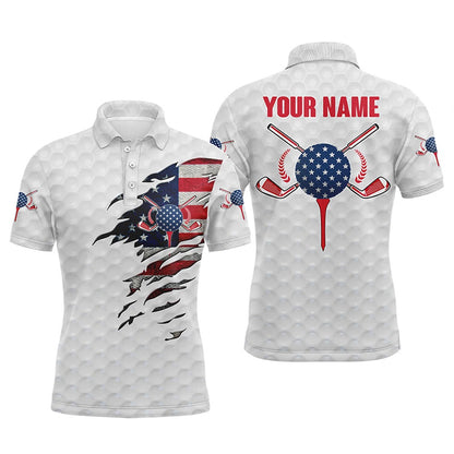 Golf Polo Shirts, American Flag White Golf Ball Skin Mens Golf Polos Shirts Custom Patriot Golf Gift, Golf Shirt For Men, Custom Golf Shirts