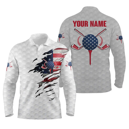 Golf Polo Shirts, American Flag White Golf Ball Skin Mens Golf Polos Shirts Custom Patriot Golf Gift, Golf Shirt For Men, Custom Golf Shirts