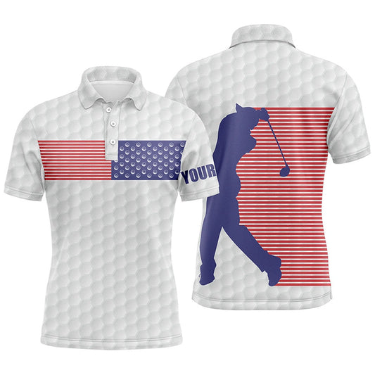 Golf Polo Shirts, American Flag White Golf Pattern Mens Polo Shirt Custom Patriotic Golf Shirts For Men Golf Gift, Custom Golf Shirts