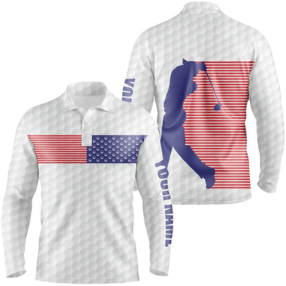 Golf Polo Shirts, American Flag White Golf Pattern Mens Polo Shirt Custom Patriotic Golf Shirts For Men Golf Gift, Custom Golf Shirts