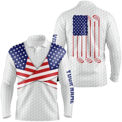 Golf Polo Shirts, American Flag White Golf Pattern Mens Polo Shirt Patriotic Golf Shirts For Men Golf Gifts, Custom Golf Shirts