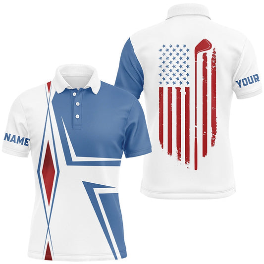 Golf Polo Shirts, American Flag White Mens Golf Polo Shirts Custom Golf Club Patriotic Team Shirt, Golf Attire For Men, Custom Golf Shirts