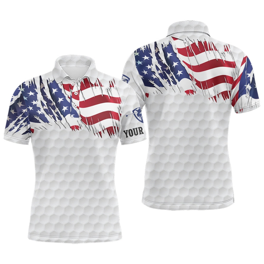Golf Polo Shirts, American Flag White Mens Golf Polo Shirts Custom Mens Patriotic Polo Shirts, Unique Polo Shirts, Custom Golf Shirts