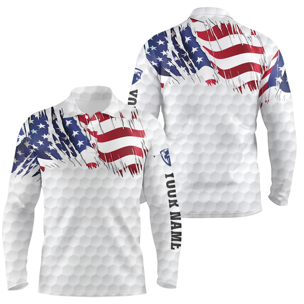 Golf Polo Shirts, American Flag White Mens Golf Polo Shirts Custom Mens Patriotic Polo Shirts, Unique Polo Shirts, Custom Golf Shirts