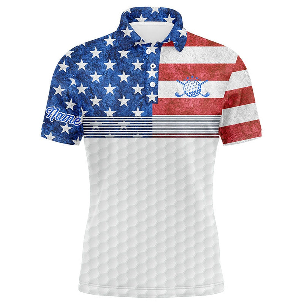 Golf Polo Shirts, American Flag White Mens Golf Polo Shirts Custom Name Patriotic Golf Shirts For Mens, Custom Golf Shirts