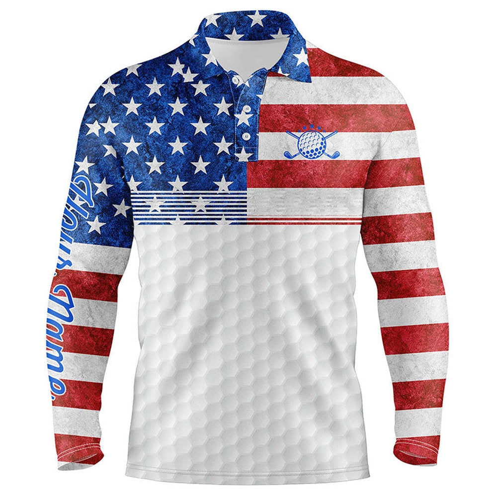 Golf Polo Shirts, American Flag White Mens Golf Polo Shirts Custom Name Patriotic Golf Shirts For Mens, Custom Golf Shirts