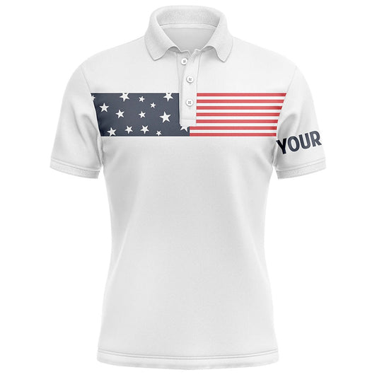 Golf Polo Shirts, American Flag White Mens Golf Polo Shirts Custom Patriotic Golf Tops For Mens, Custom Golf Shirts