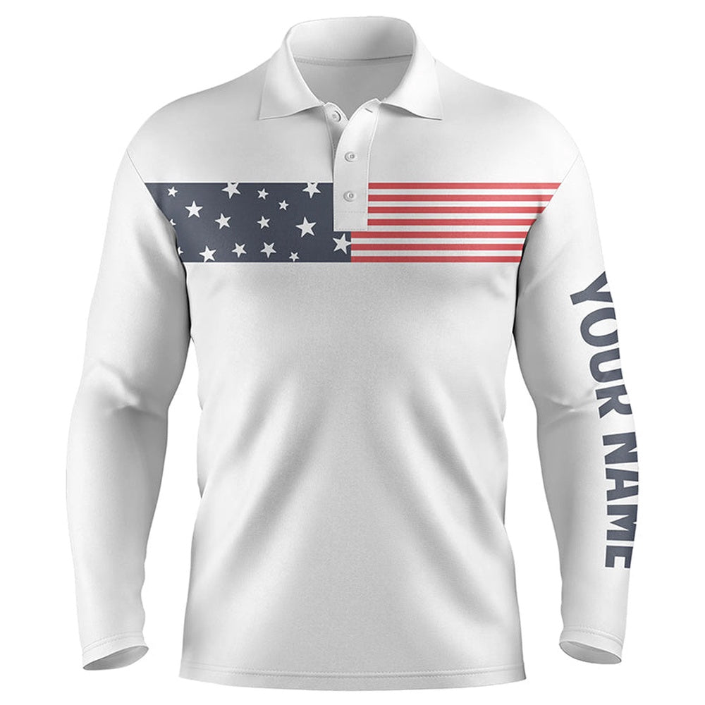 Golf Polo Shirts, American Flag White Mens Golf Polo Shirts Custom Patriotic Golf Tops For Mens, Custom Golf Shirts